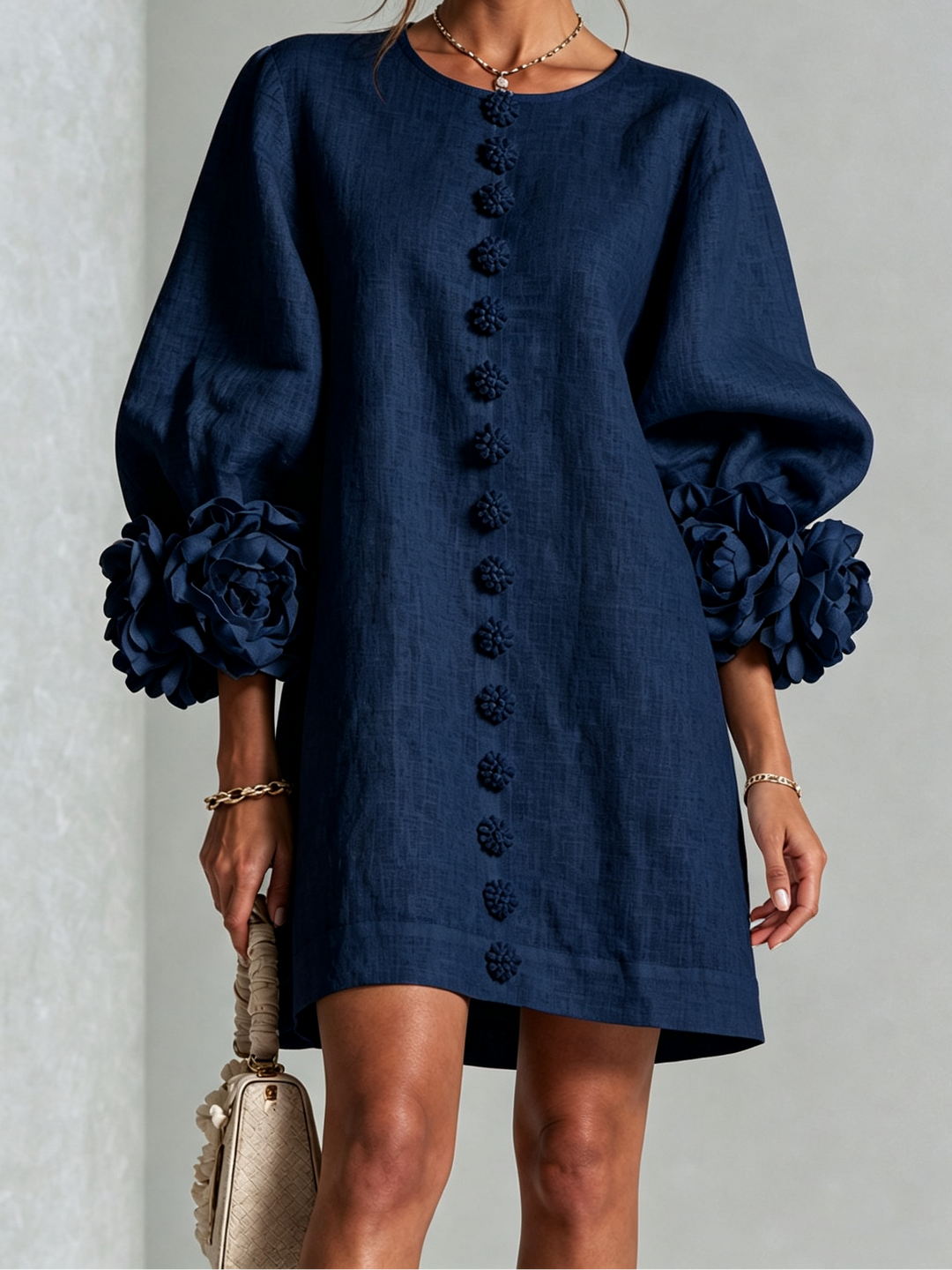Joanah | Button Down Mini Dress With Striking Floral Cuffs
