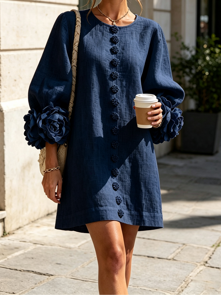 Joanah | Button Down Mini Dress With Striking Floral Cuffs