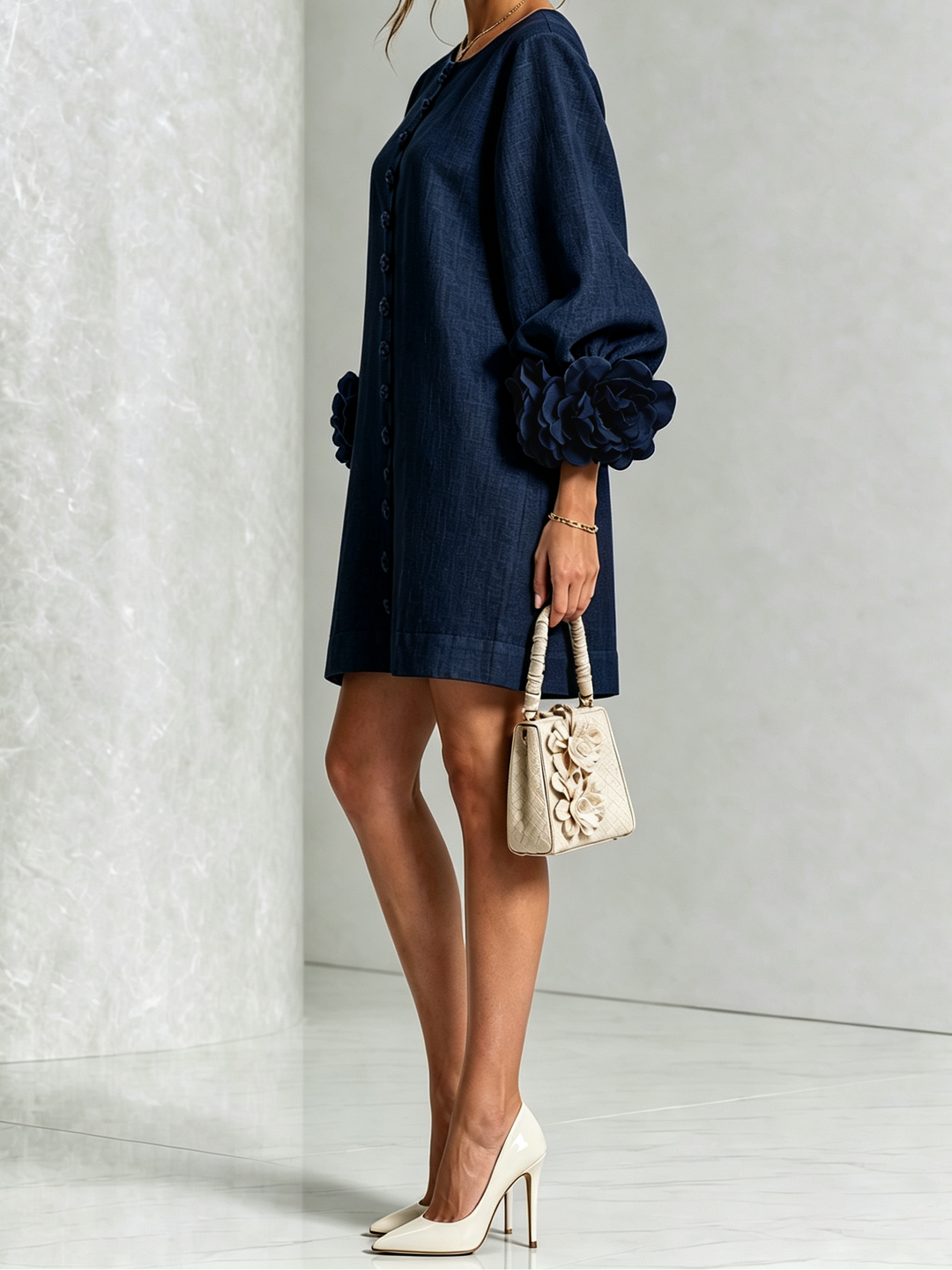 Joanah | Button Down Mini Dress With Striking Floral Cuffs