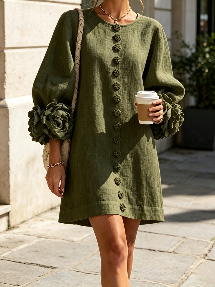 Joanah | Button Down Mini Dress With Striking Floral Cuffs