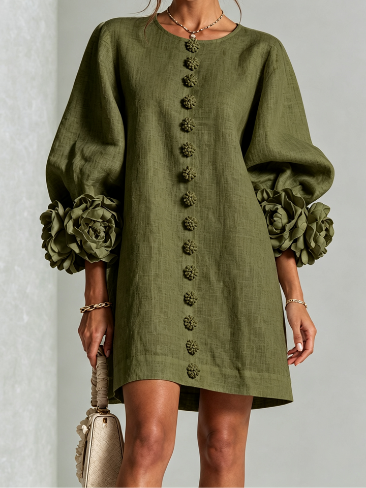 Joanah | Button Down Mini Dress With Striking Floral Cuffs