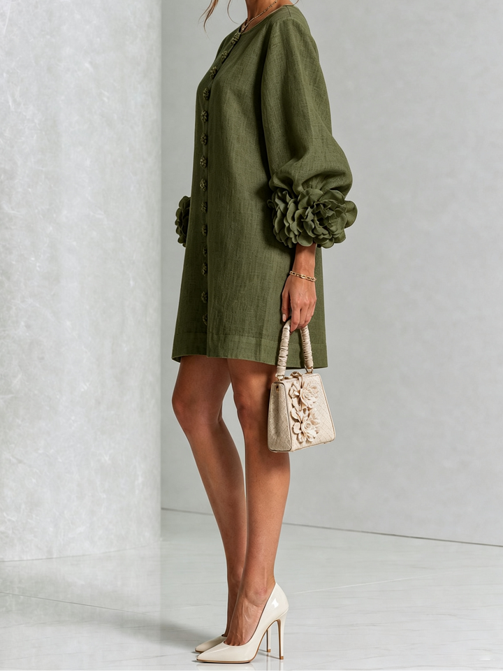 Joanah | Button Down Mini Dress With Striking Floral Cuffs