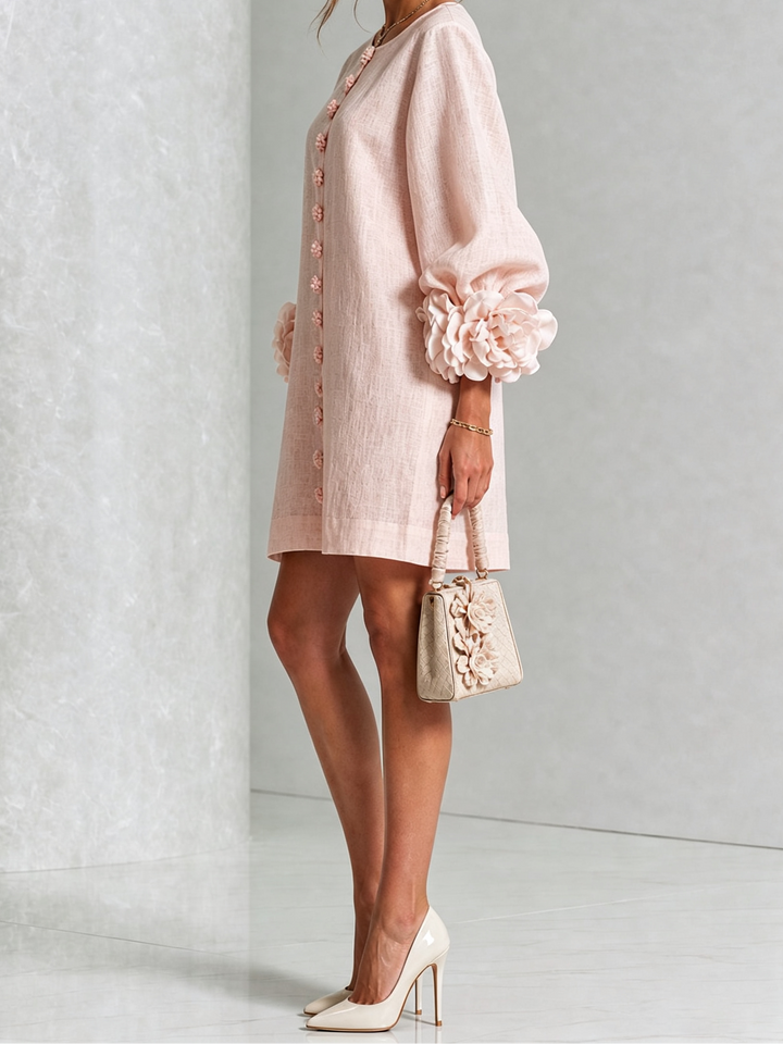 Joanah | Button Down Mini Dress With Striking Floral Cuffs