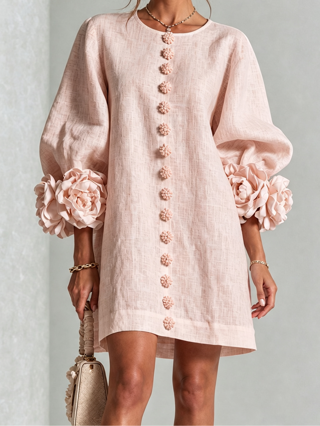 Joanah | Button Down Mini Dress With Striking Floral Cuffs