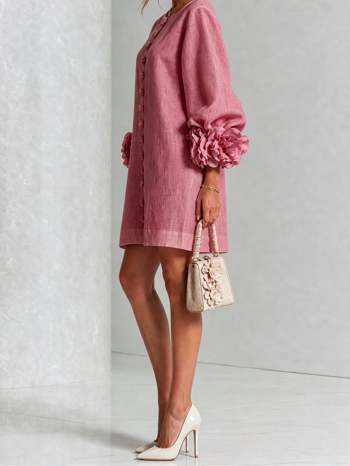 Joanah | Button Down Mini Dress With Striking Floral Cuffs