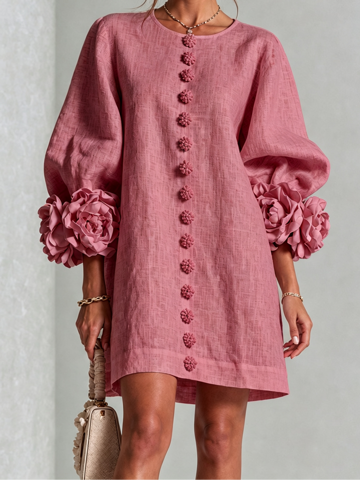 Joanah | Button Down Mini Dress With Striking Floral Cuffs