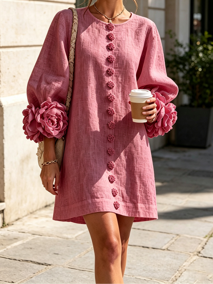 Joanah | Button Down Mini Dress With Striking Floral Cuffs