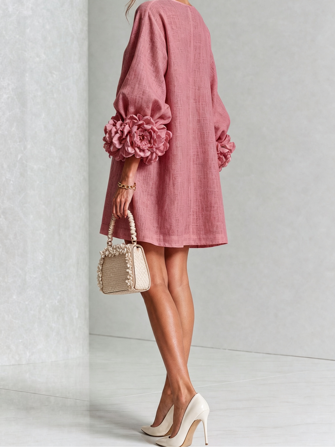 Joanah | Button Down Mini Dress With Striking Floral Cuffs