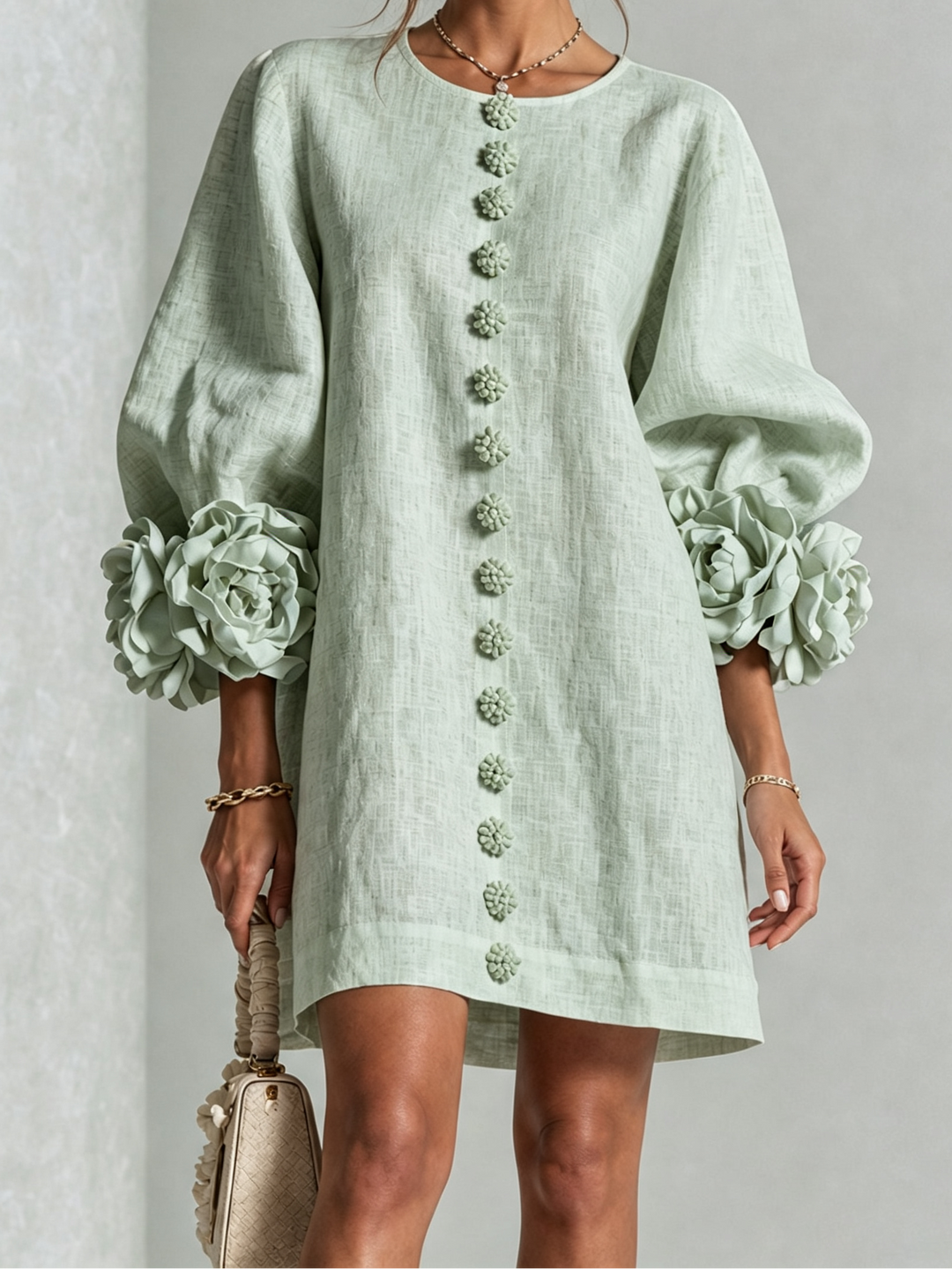 Joanah | Button Down Mini Dress With Striking Floral Cuffs