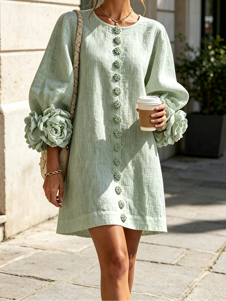 Joanah | Button Down Mini Dress With Striking Floral Cuffs