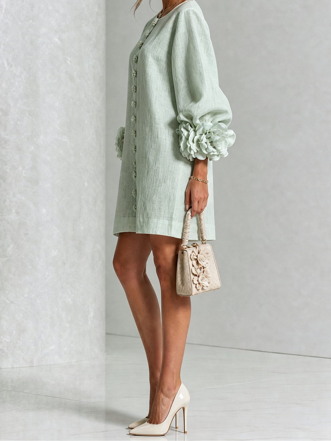 Joanah | Button Down Mini Dress With Striking Floral Cuffs