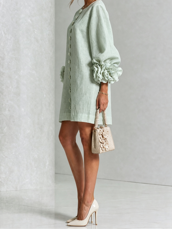 Joanah | Button Down Mini Dress With Striking Floral Cuffs