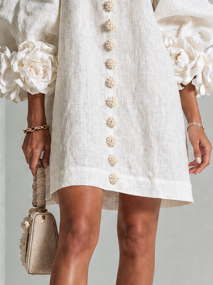 Joanah | Button Down Mini Dress With Striking Floral Cuffs