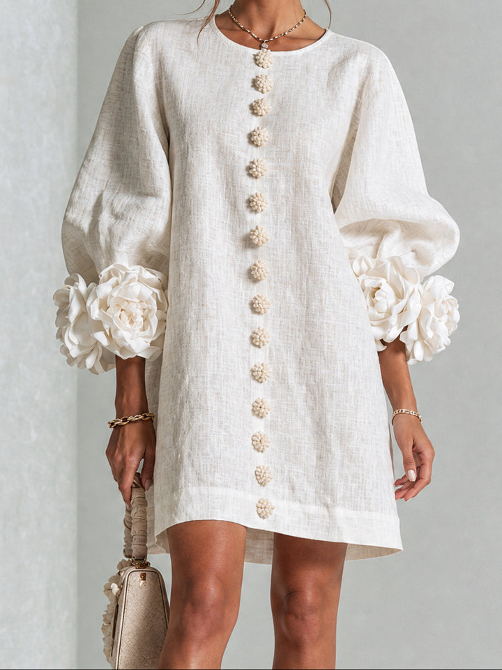 Joanah | Button Down Mini Dress With Striking Floral Cuffs