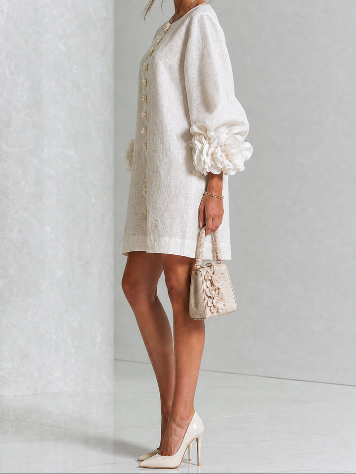 Joanah | Button Down Mini Dress With Striking Floral Cuffs