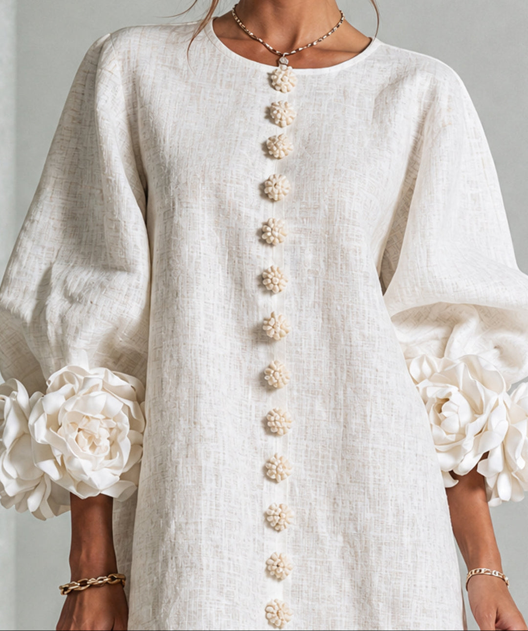 Joanah | Button Down Mini Dress With Striking Floral Cuffs