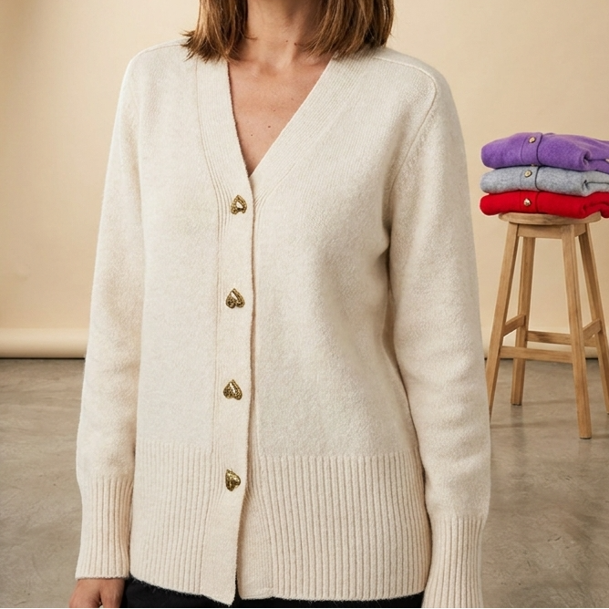 Ellie | Cozy Heart Button Cardigan