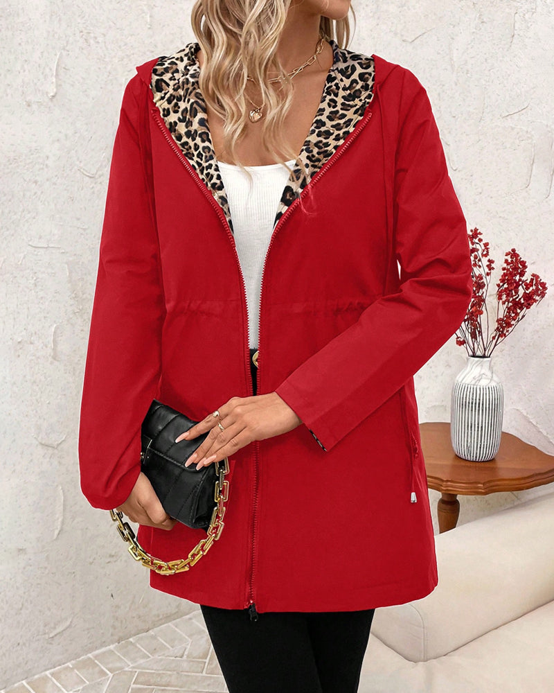 Giselle | Reversible Hooded Coat with Leopard Print