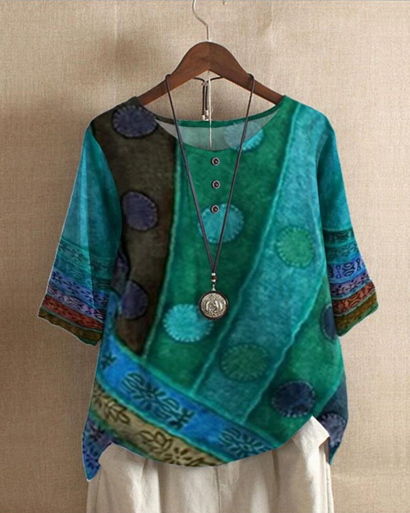 Violet | Boho Blouse with Print and Three-Quarter Sleeves