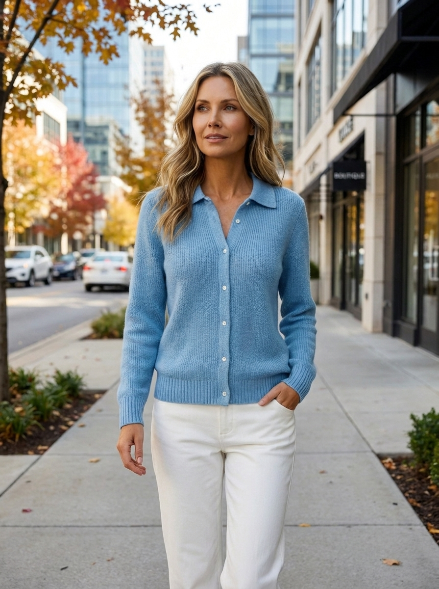 Josiane | Women's Ribbed Knit Polo Collar Cardigan
