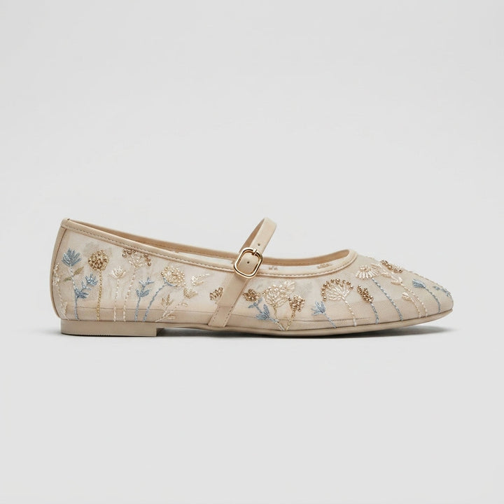 Vivien | Women's Flats Embroidered Mary Jane Ankle Strap Ballet