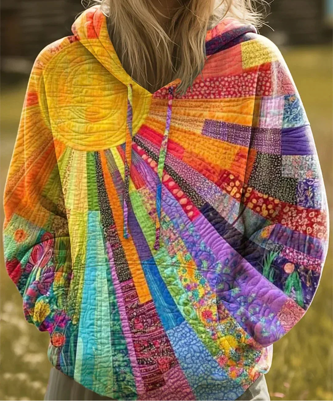 Dawnella | Bohemian Multicolor Patchwork Hoodie