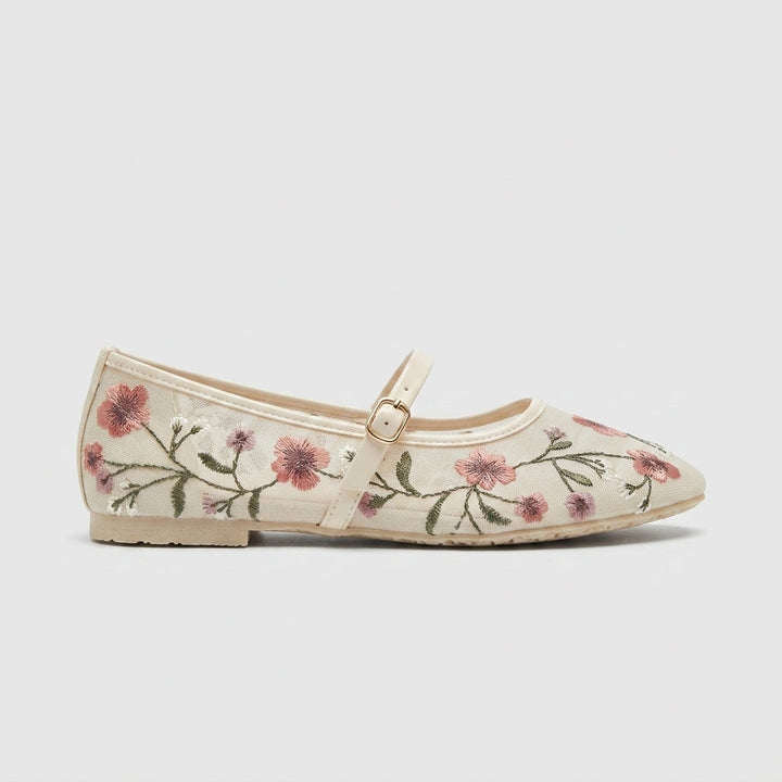 Vivien | Women's Flats Embroidered Mary Jane Ankle Strap Ballet