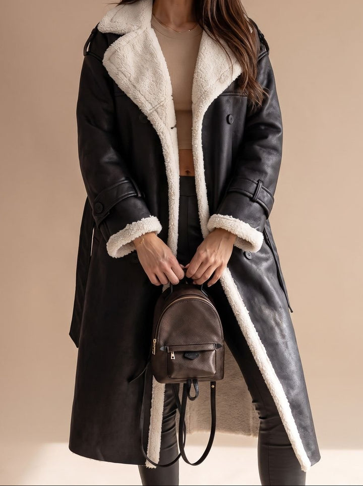 Grace | Women's Long Teddy Winter Coat Double-Breasted Sherpa Belted