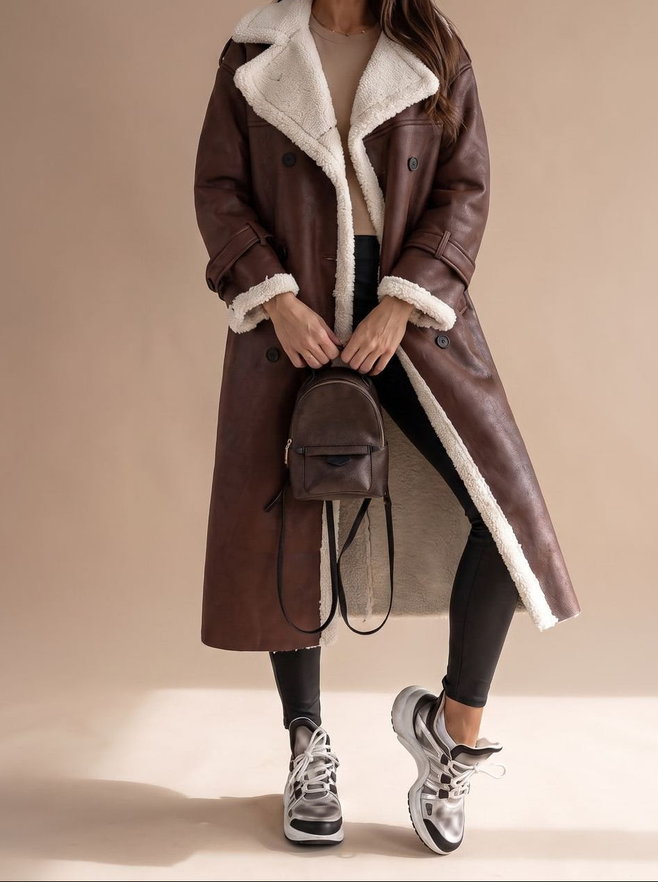 Grace | Women's Long Teddy Winter Coat Double-Breasted Sherpa Belted