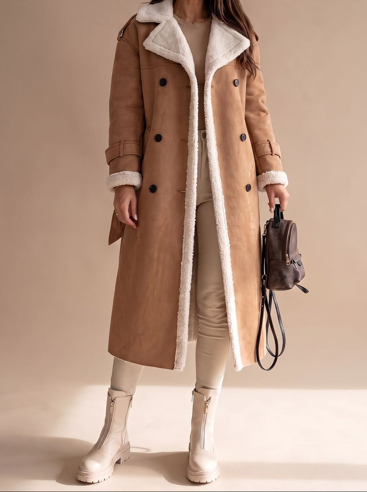 Grace | Women's Long Teddy Winter Coat Double-Breasted Sherpa Belted