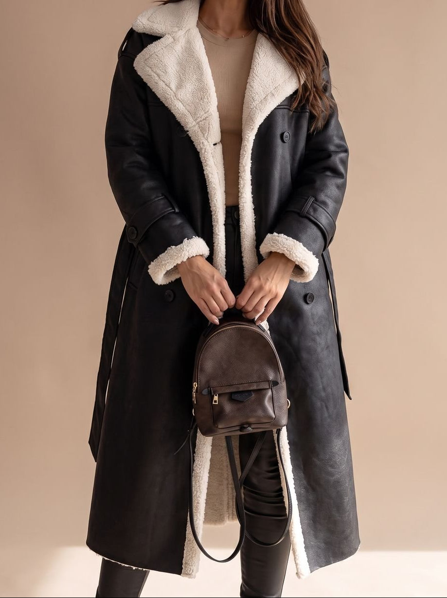Grace | Women's Long Teddy Winter Coat Double-Breasted Sherpa Belted