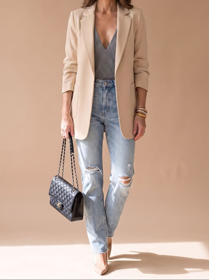 Penelope | Women's Open-Front Lapel Mid-Length Casual Smart Blazer