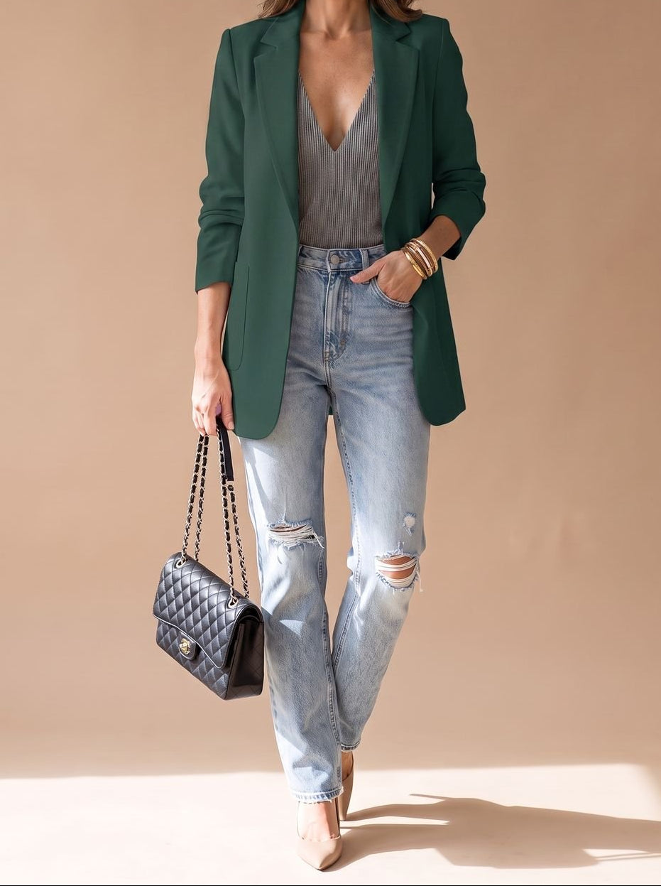 Penelope | Women's Open-Front Lapel Mid-Length Casual Smart Blazer