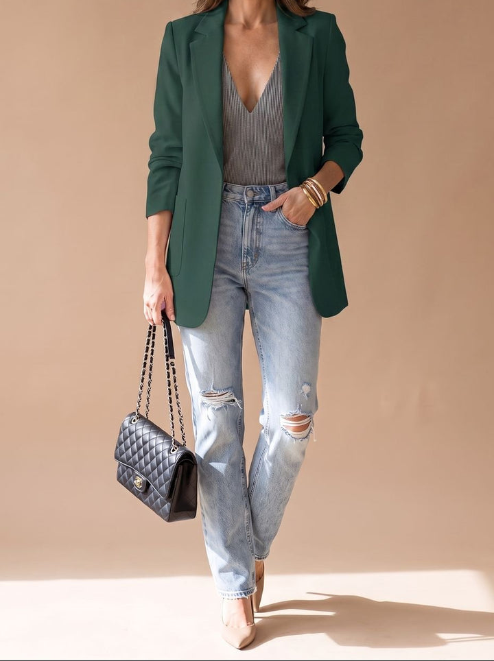 Penelope | Women's Open-Front Lapel Mid-Length Casual Smart Blazer