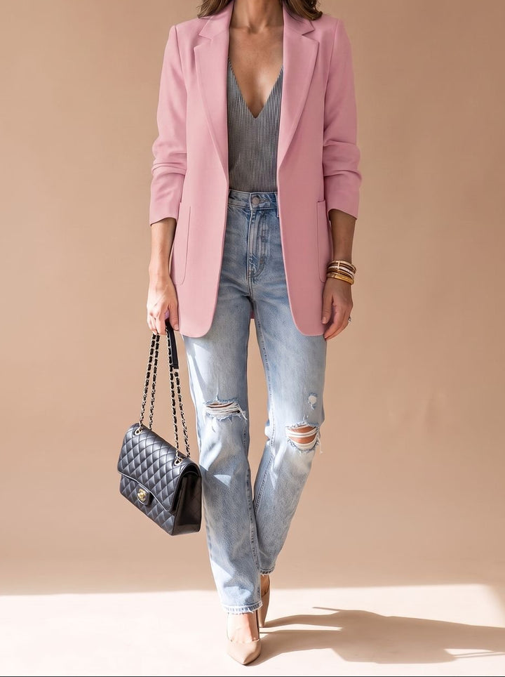 Penelope | Women's Open-Front Lapel Mid-Length Casual Smart Blazer