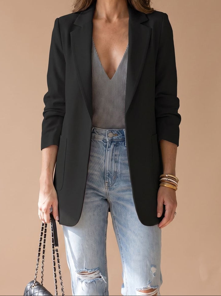 Penelope | Women's Open-Front Lapel Mid-Length Casual Smart Blazer