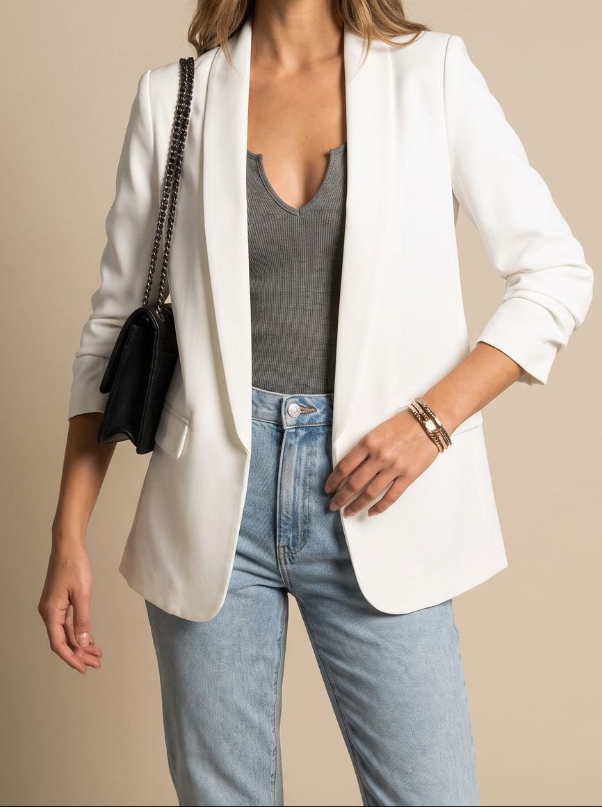 Penelope | Women's Open-Front Lapel Mid-Length Casual Smart Blazer