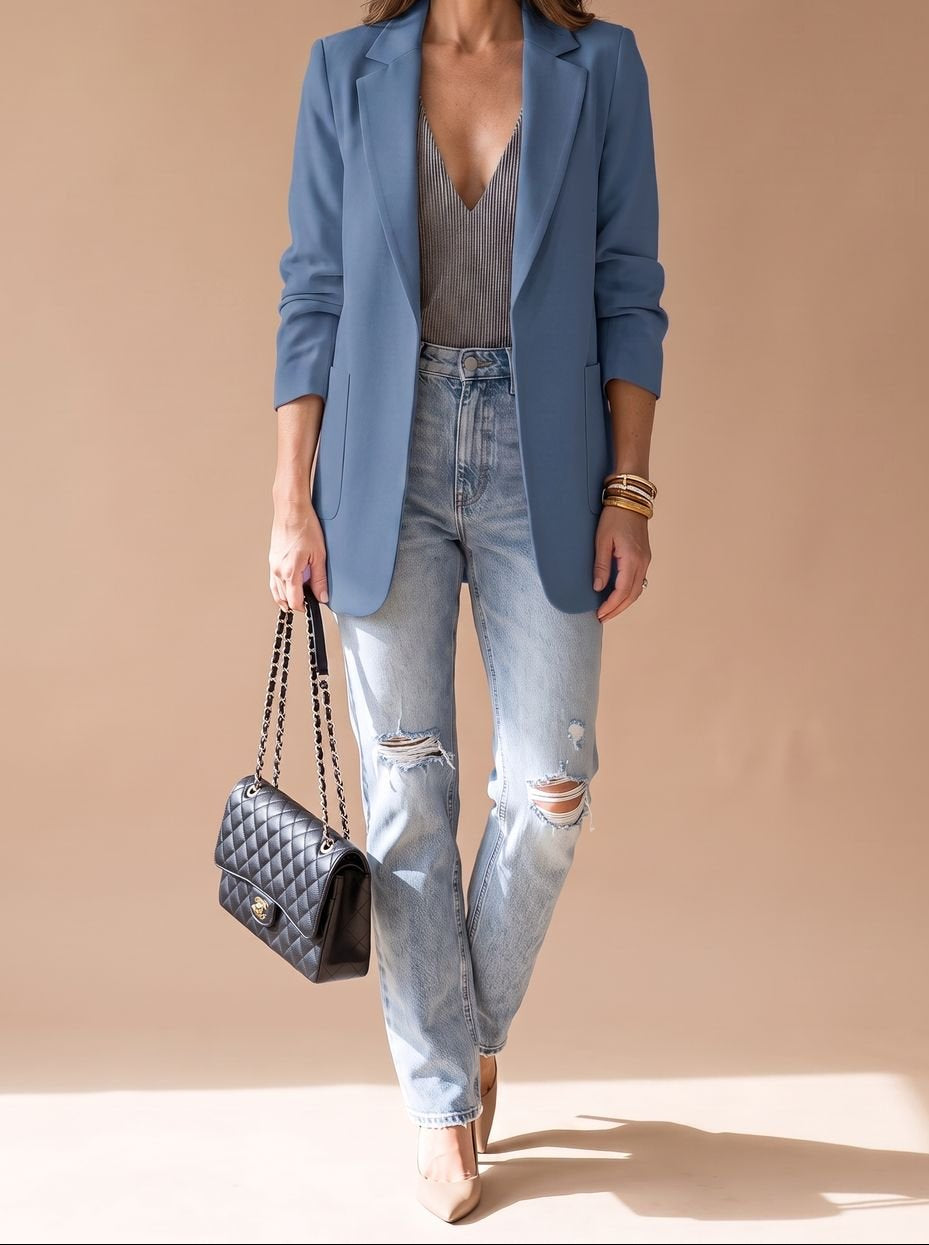 Penelope | Women's Open-Front Lapel Mid-Length Casual Smart Blazer