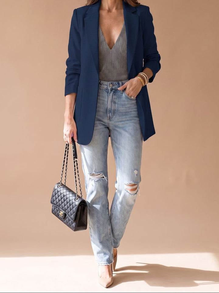 Penelope | Women's Open-Front Lapel Mid-Length Casual Smart Blazer