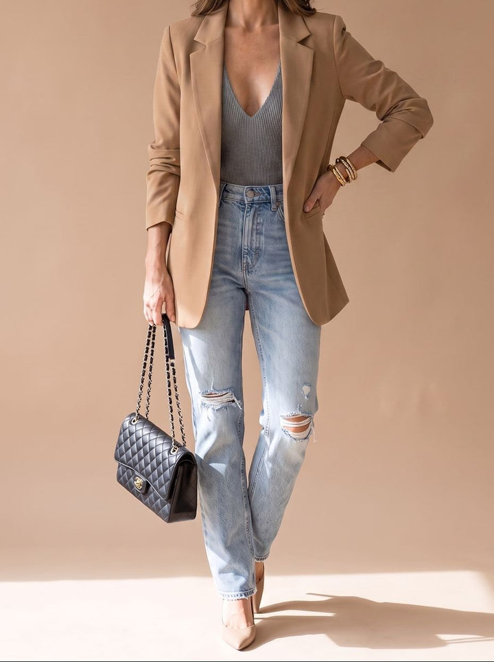 Penelope | Women's Open-Front Lapel Mid-Length Casual Smart Blazer