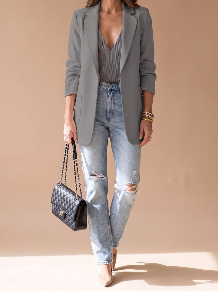 Penelope | Women's Open-Front Lapel Mid-Length Casual Smart Blazer