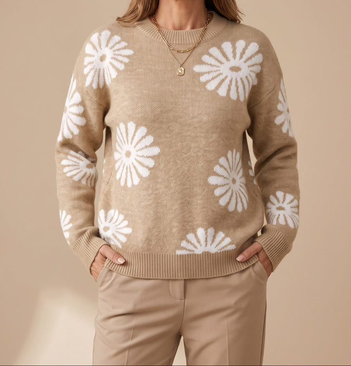 Grace | Women's Relaxed-Fit Floral Intarsia Knit Crewneck Sweater