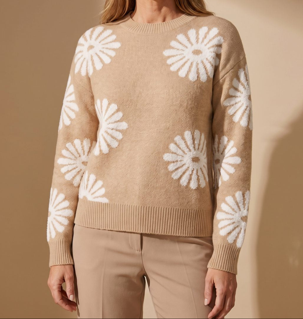 Grace | Women's Relaxed-Fit Floral Intarsia Knit Crewneck Sweater