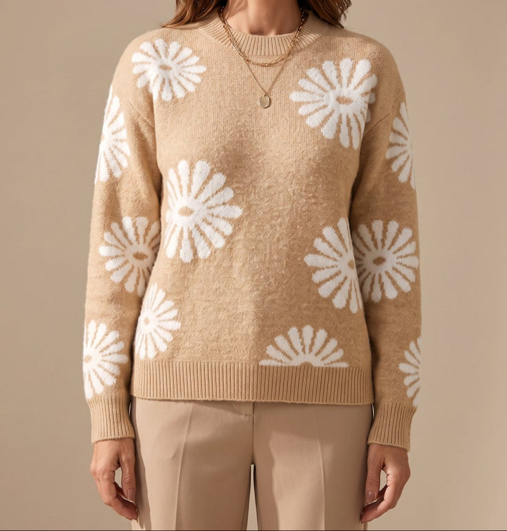 Grace | Women's Relaxed-Fit Floral Intarsia Knit Crewneck Sweater