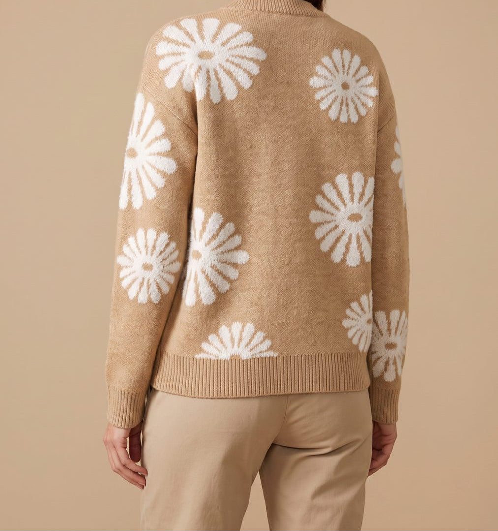Grace | Women's Relaxed-Fit Floral Intarsia Knit Crewneck Sweater