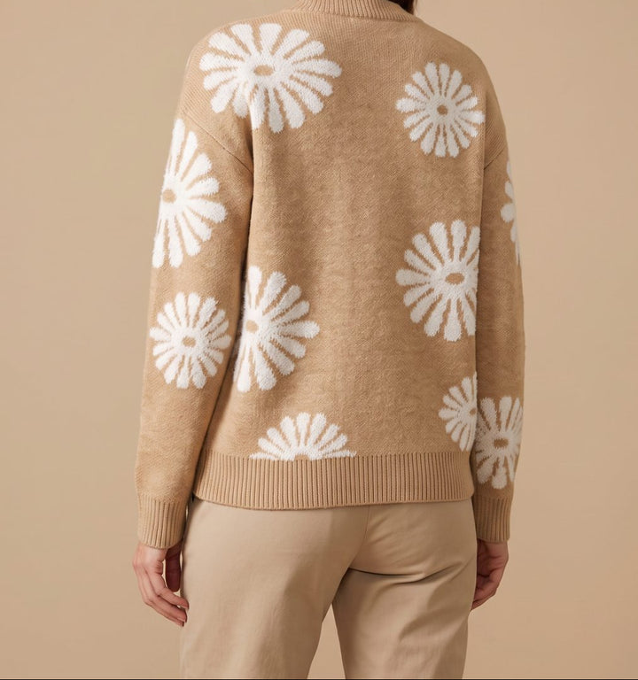 Grace | Women's Relaxed-Fit Floral Intarsia Knit Crewneck Sweater