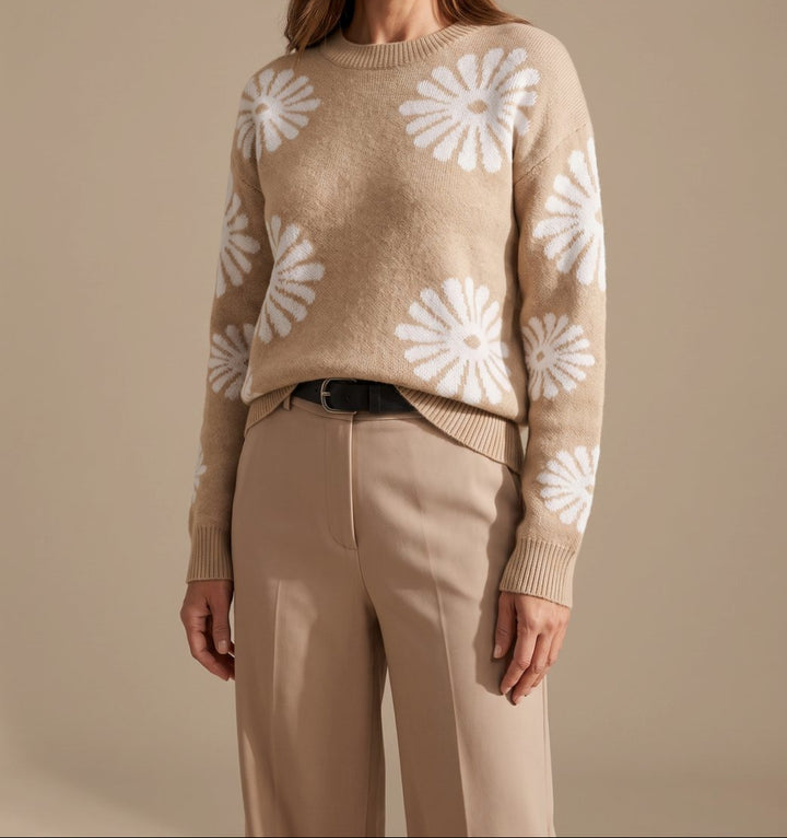 Grace | Women's Relaxed-Fit Floral Intarsia Knit Crewneck Sweater