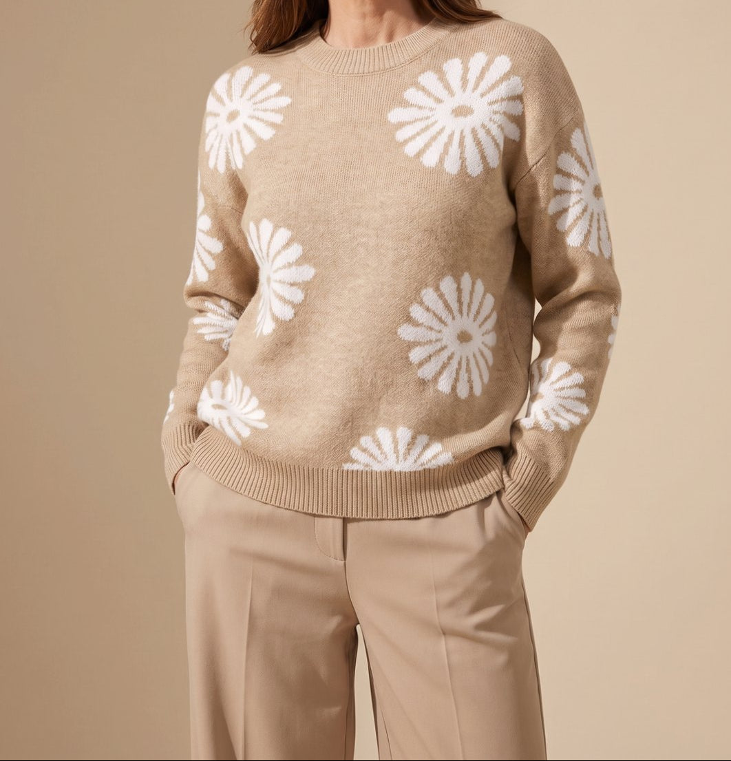 Grace | Women's Relaxed-Fit Floral Intarsia Knit Crewneck Sweater