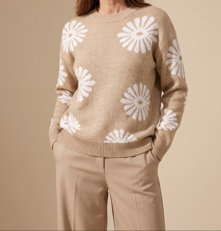 Grace | Women's Relaxed-Fit Floral Intarsia Knit Crewneck Sweater