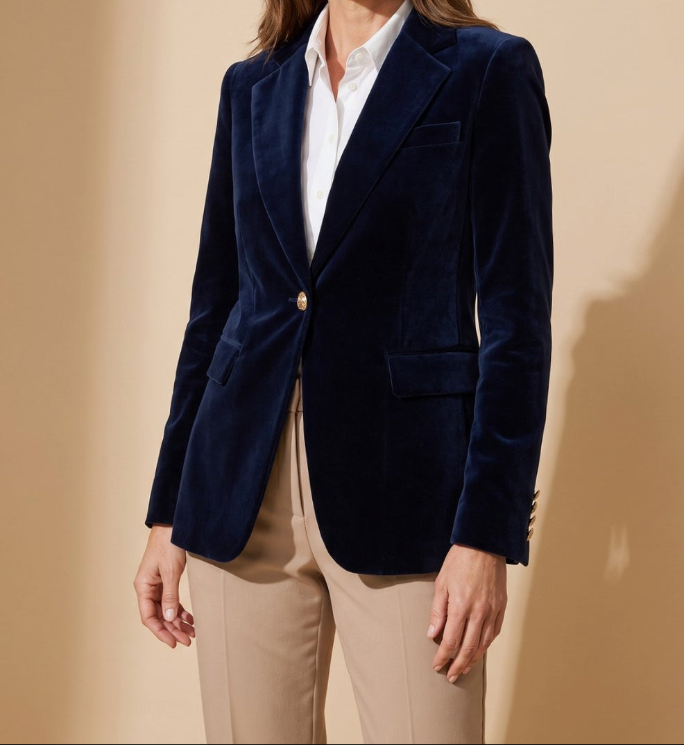 Penelope | Women's Slim-Fit Velvet Gold-Button Blazer